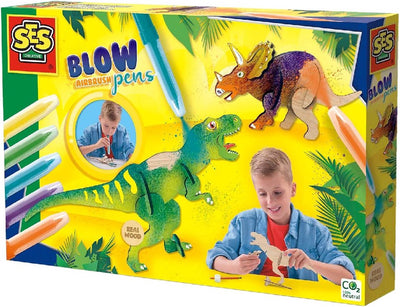Ses creative ses - blow airbrush pens - dino's - 5 stuks - blaasstift - goed uitwasbaar - inclusief dino onderdelen, lijm, penseel en stickers - knutselen jongens - dinosaurus speelgoed