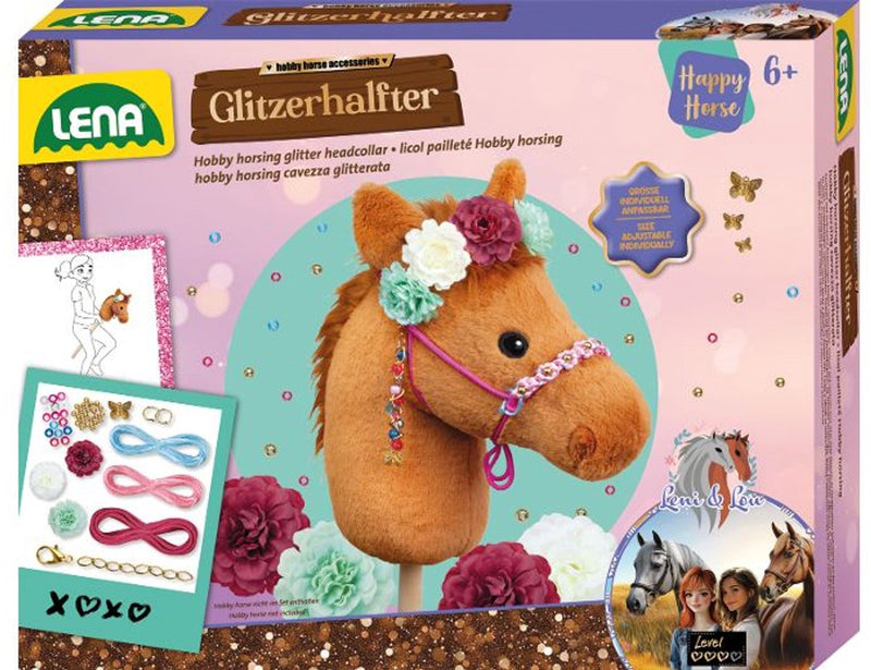Lena hobby horsing knutselset glitter hoofdstel met kralen en bloemen.