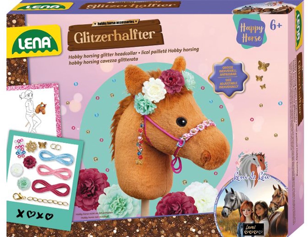 Lena hobby horsing knutselset glitter hoofdstel met kralen en bloemen.