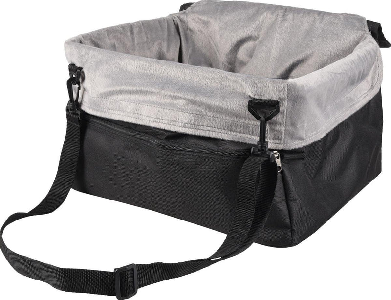 Flamingo autostoel hond – autostoel ula zwart – 41x36x25cm – pluche reisstoel met verstevigd frame – veilig comfortabel voor kleine honden