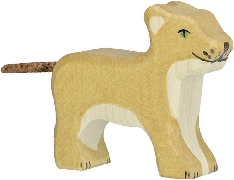 Holztiger leeuw, klein, staand. 6 cm.