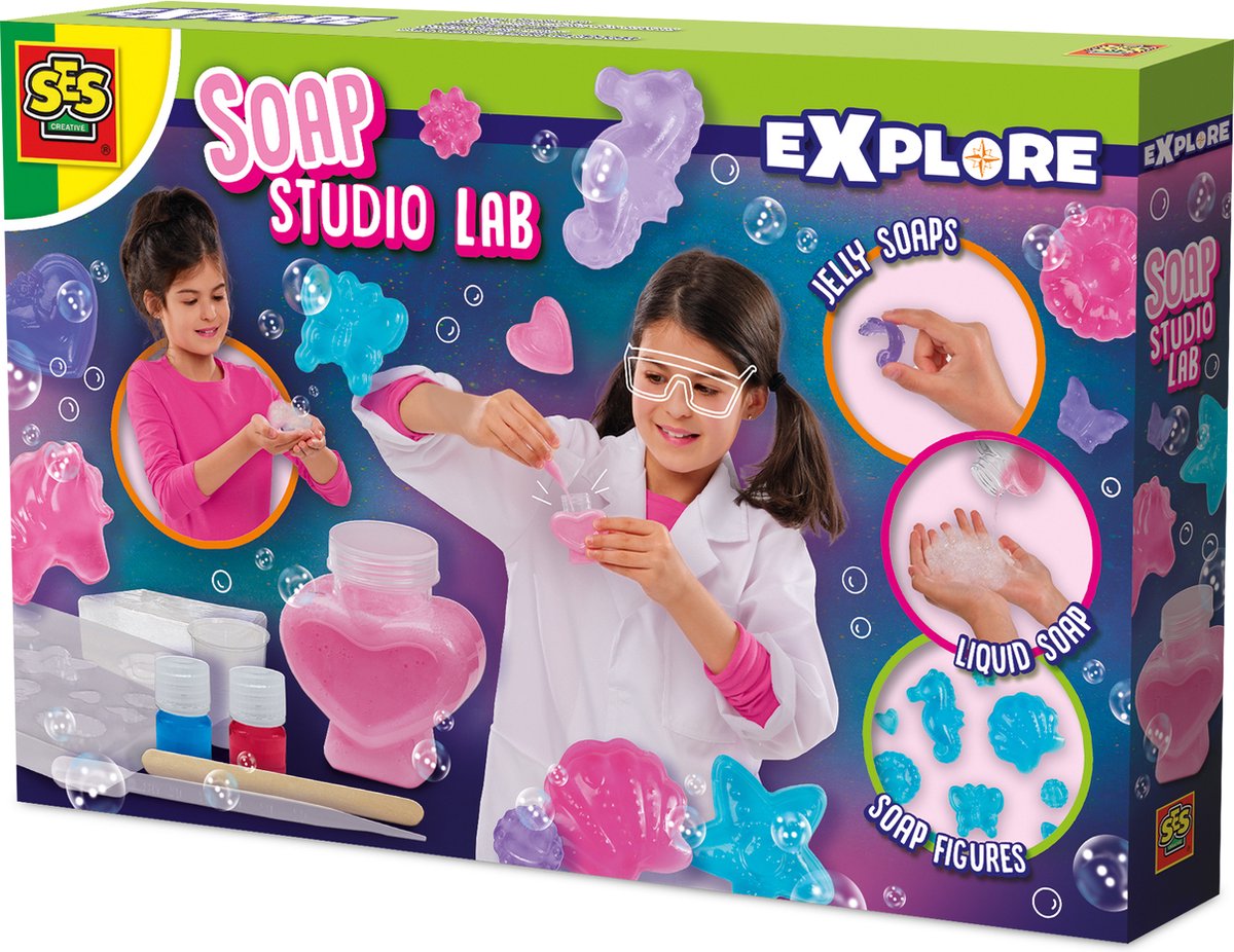 Ses creative - soap studio lab - zelf zeep maken set voor kinderen - maak vloeibare, harde en gelzeep - experimenteerdozen - knutselen meisjes