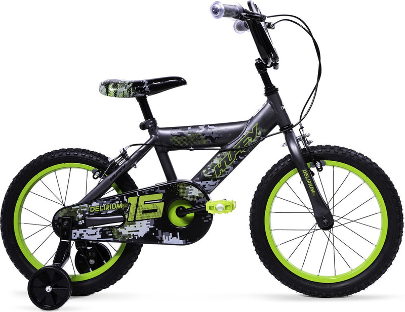 Huffy delirium 16 inch jongensfiets - grijs en groen bmx-stijl kinderfiets