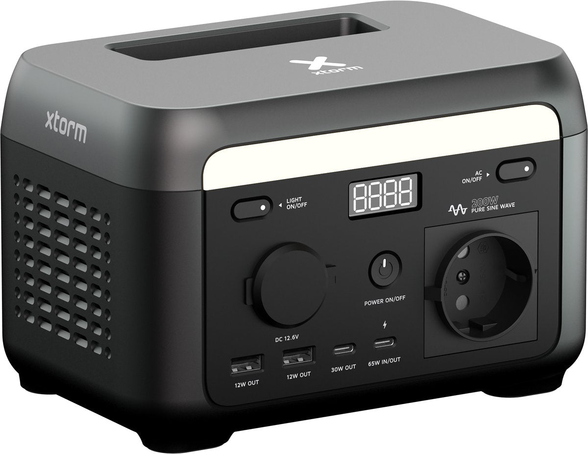 Xtorm portable powerstation 200w draagbare accu met 1x ac, 2x usb-c en 1x 12v poort, voor kamperen, stroomuitval en noodsituaties