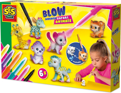 Ses creative blow airbrush pens - safari dieren 6x om te bespuiten - voor meisjes vanaf 5 jaar - blaasstiften - schoencadeautjes sinterklaas