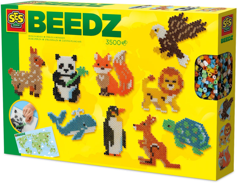 Ses creative - beedz - wereld dieren - 3500 strijkkralen met grondplaten en wereldkaart - vanaf 5 jaar
