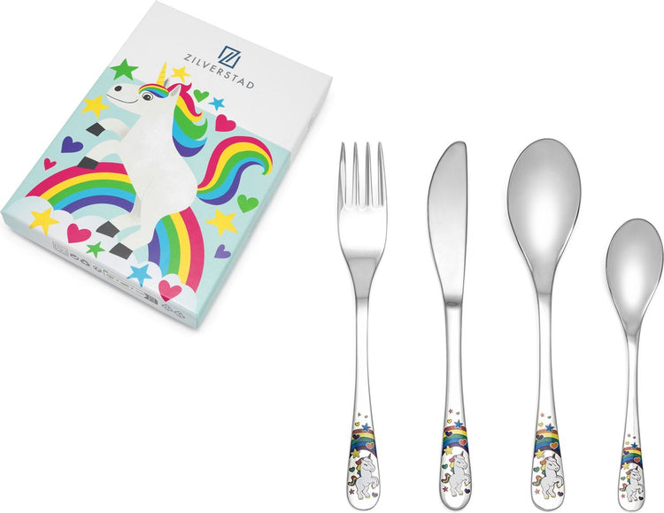 Zilverstad - kinderbestek unicorn eenhoorn 4-delige set rvs 18 10