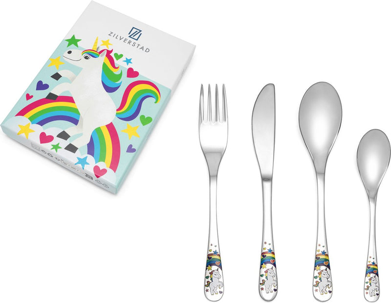 Zilverstad - kinderbestek unicorn eenhoorn 4-delige set rvs 18 10