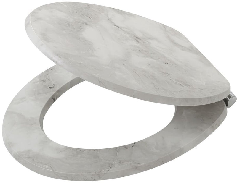 Tiger marble - wc-bril - toiletbril - marmerlook - softclose - mdf - fsc - wit - grijs