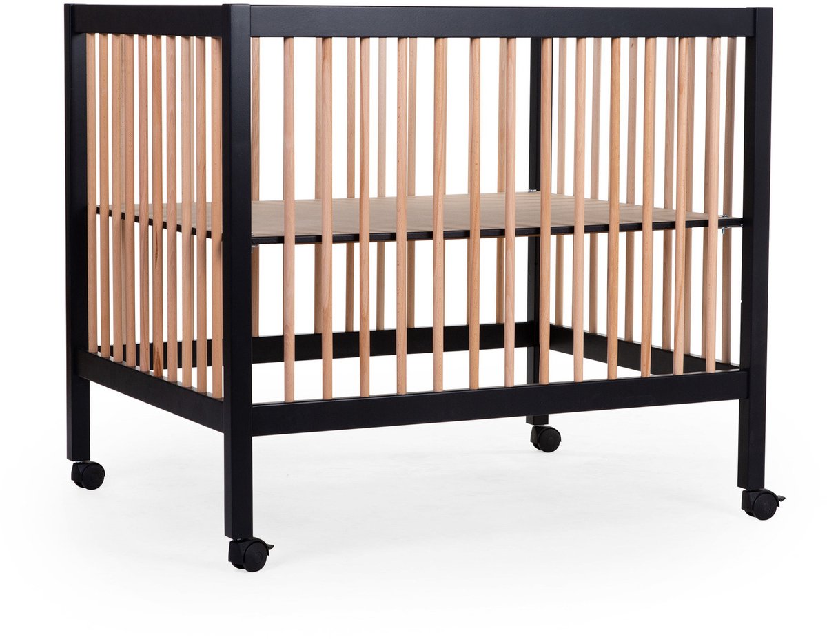 Childhome park 97 box met wieltjes - verstelbaar op 3 hoogtes - hout – zwart naturel - 98 x 78 x 82 cm