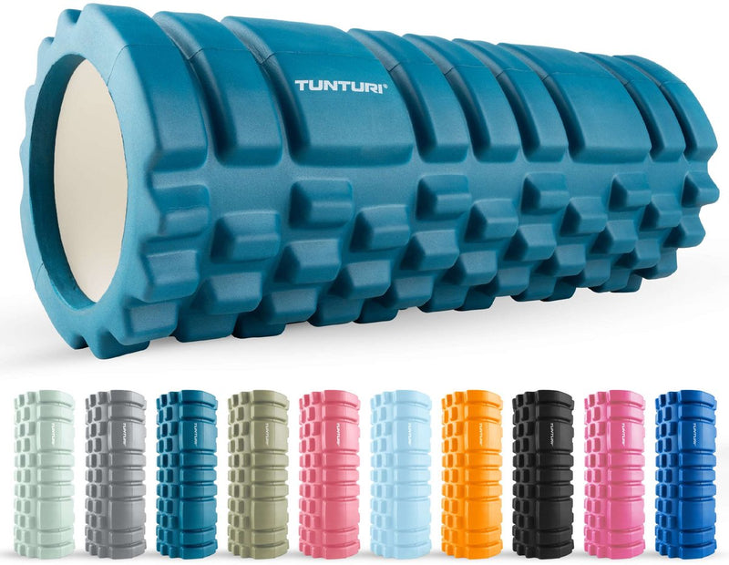 Tunturi yoga grid foam roller - massage roller - foamroller - fitness roller - petrol blauw - 33cm - incl. gratis fitness app