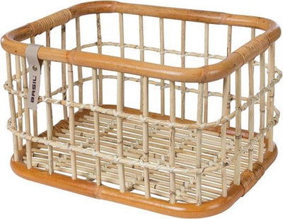Basil Green Life - rotan fietsmand - large - voorop- natural bruin