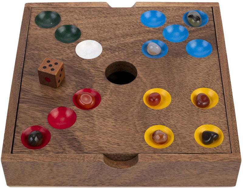 Engelhart edelstenen spel – walnoothout – 18,3 x 18,3 x 4 cm – inclusief 60 edelstenen – strategisch bordspel –