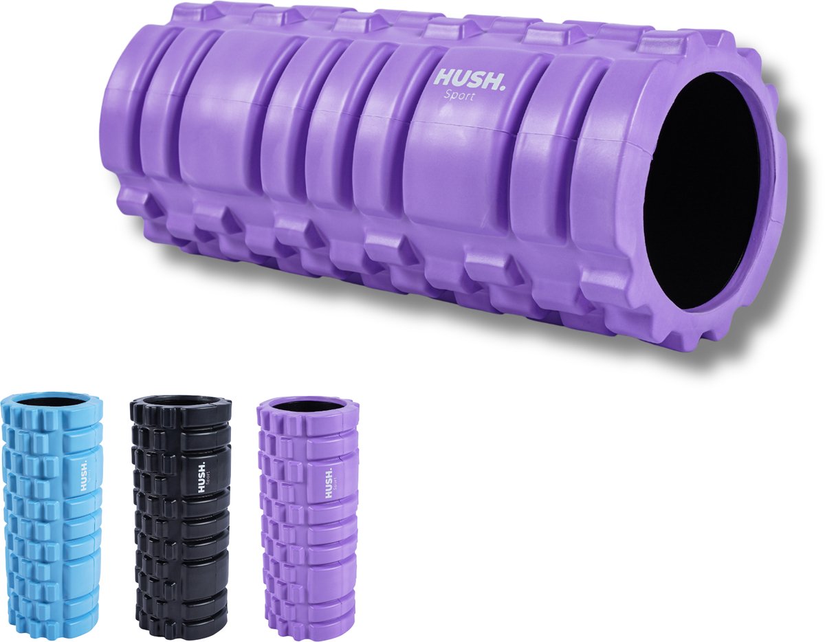 Hush sport - foam massageroller - 33x14 cm - met grid patroon - spierherstel triggerpoint massage - 3 intensiteit levels - eva foam - paars