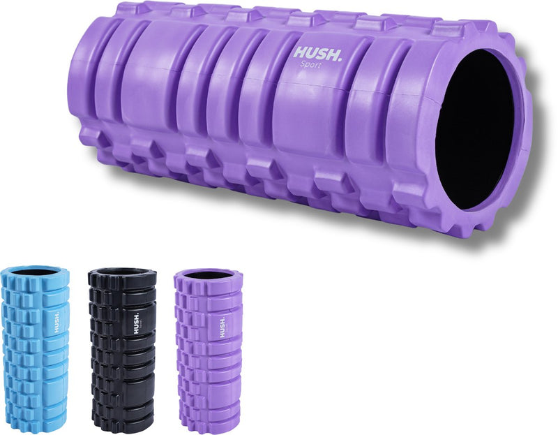 Hush sport - foam massageroller - 33x14 cm - met grid patroon - spierherstel triggerpoint massage - 3 intensiteit levels - eva foam - paars