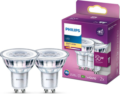 Philips led energiezuinige spot - 50 w - gu10 - warmwit licht - 2 stuks - bespaar op energiekosten