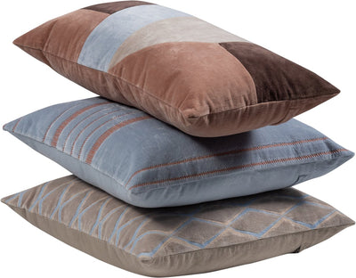 Woood laon kussens - velvet stof - naturel blauw - set van 3