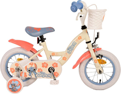 Disney Stitch Kinderfiets - Meisjes - 12 inch - Crème Koraal Blauw