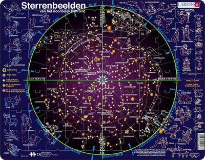 Larsen sterrenbeelden – puzzel – ruimte wetenschap – sterrenkunde – educatieve legpuzzel voor kinderen – 70 stukjes – gemaakt in noorwegen – extra dikke 2,5 mm stukjes – tray met vaste rand