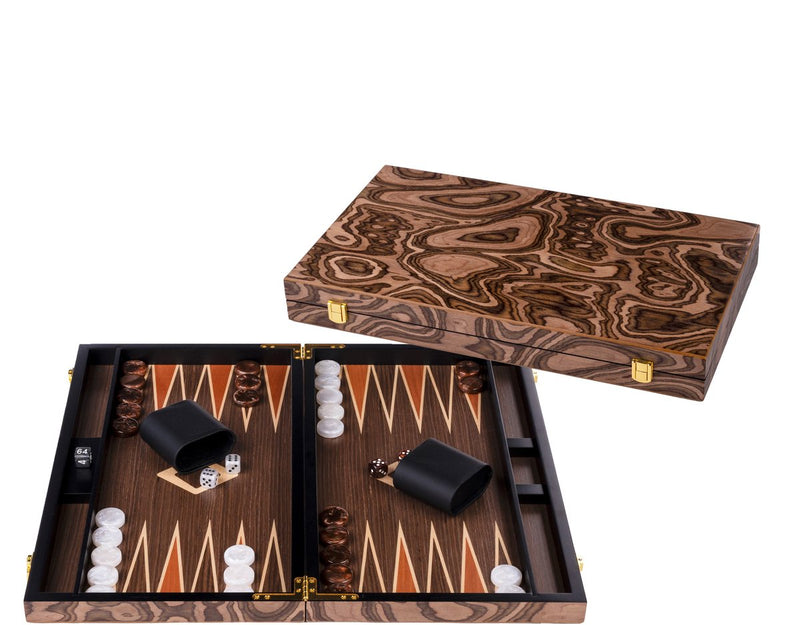 Longfield backgammon 18 inch – ingelegd walnoot hout – luxe koffer van walnoot – strategisch bordspel reisspel – engelhart