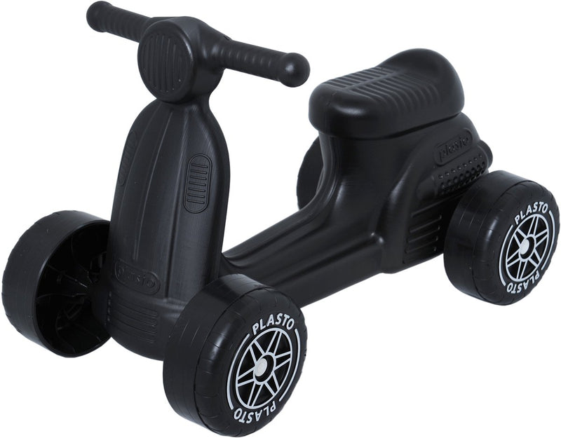Plasto scooter zwart - baby walker - stille wielen - loopauto - zithoogte 22 cm - stevig kunststof - gemaakt in finland - vanaf 1 jaar