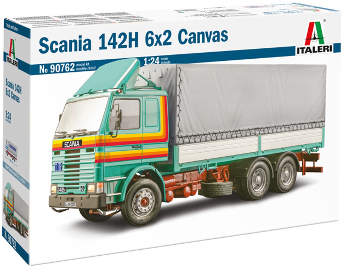 Italeri modelbouwpakket auto - 90762 scania 142h - 6x2 - canvas - vrachtwagen met opbouw plastic - 1:24 - modelbouw