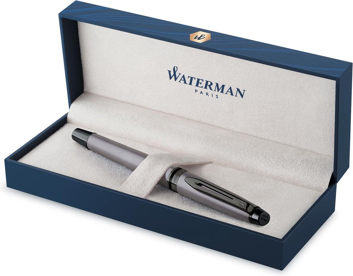 Waterman expert rollerballpen | metallic zilveren lak met rutheniumdetails | fijne punt | zwarte inkt | met geschenkverpakking