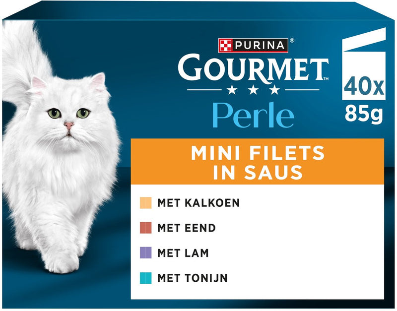 Gourmet perle mini filets in saus - kattenvoer natvoer - kalkoen eend tonijn lam - 40 x 85 g