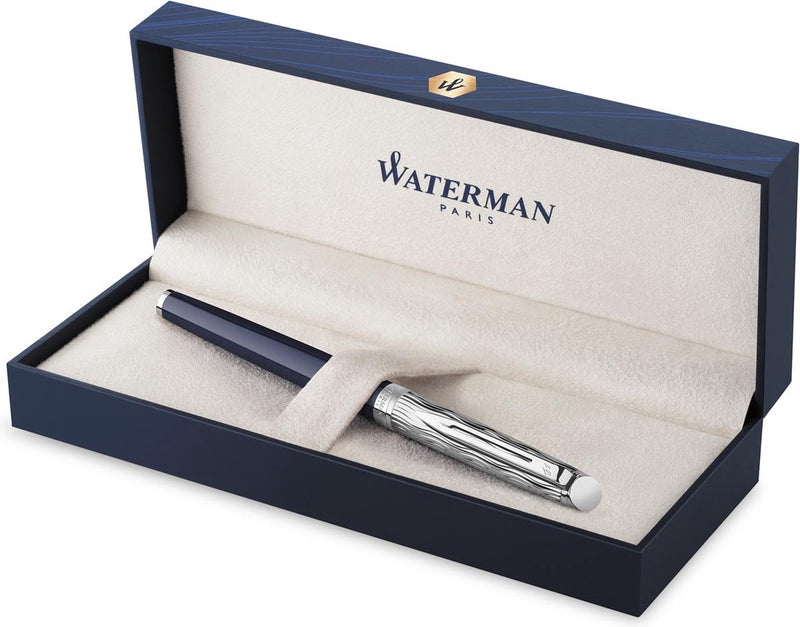 Waterman hémisphère vulpen | metaal-blauwe lak met palladium detail | gebeitelde dop | roestvrij staal fijne penpunt