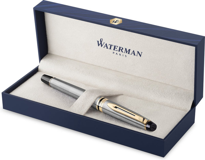 Waterman expert vulpen | roestvrij staal met 23-karaats gouden trim | medium punt | geschenkverpakking