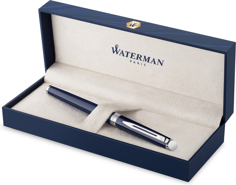 Waterman hémisphère vulpen, blauwe lak met palladium details, roestvrijstalen medium penpunt, blauwe inkt, geschenkset