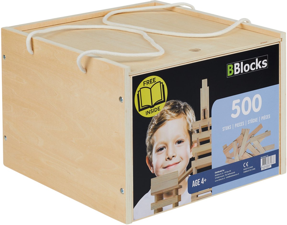 Bblocks houten plankjes in luxe houten kist 500 stuks