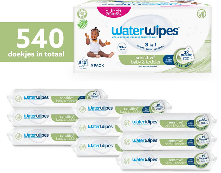 Waterwipes snoetendoekjes - voor gezicht handen - 99,9% water - 9 x 60 - 540 doekjes