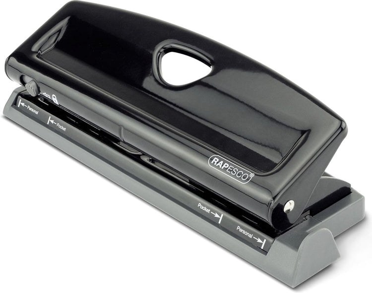 Merkloos sans marque 1725 instelbare 6-gaats perforator, 9 vel perforatiecapaciteit, zwart