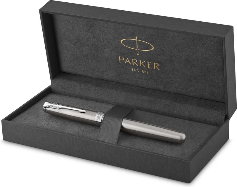 Parker sonnet rollerballpen | roestvrij staal met palladium trim | fijne punt zwarte inkt | met geschenkdoos
