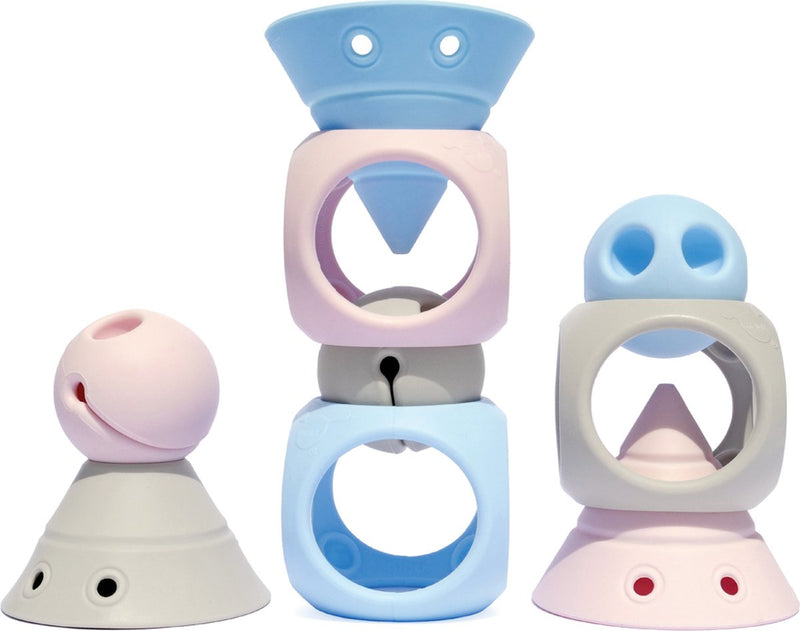 Moluk building genius set pastel kleuren: 9pcs mix van hix, mox oibo, in siliconen rubber, in doos 19.5x19.9x6.8cm, 2+
