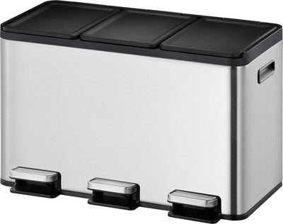 Eko - essential splitted recycler pedaalemmer 10+10+10 liter - stainless steel - mat rvs - prullenbak