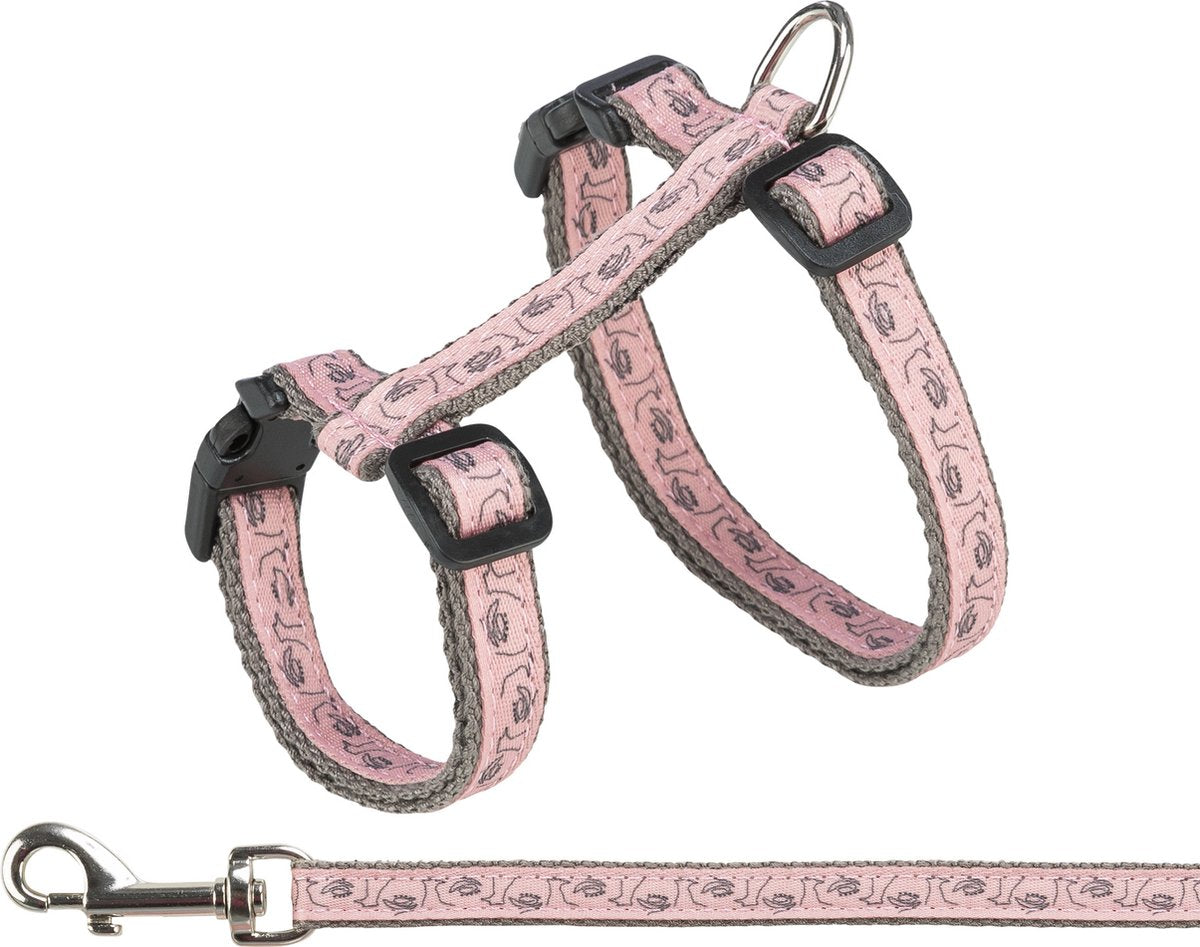 Trixie - kattentuig met riem - grijs roze - 27-45 cm 1 cm - 120 cm