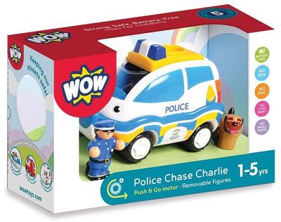 Wow toys chase charlie - batterijloos speelgoedvoertuig - push go politiewagen met politieman cash speurhond whisky - bpa-vrij vaatwasserbestendig - vanaf 1 tot 5 jaar