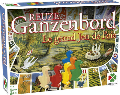 Tactic selecta reuze ganzenbord - bordspel - 52x68 cm - 6 grote houten ganzen - 2 dobbelstenen - klassiek familiespel - 2-6 spelers - vanaf 5 jaar