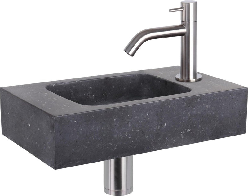 Differnz fonteinset bombai black - natuursteen - kraan gebogen mat chroom - 40 x 22 x 9 cm