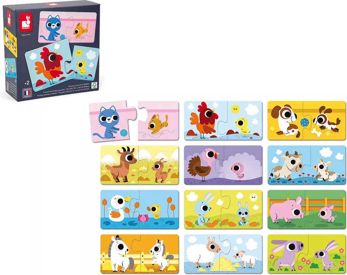 Janod - puzzelspel - ouders en babydieren