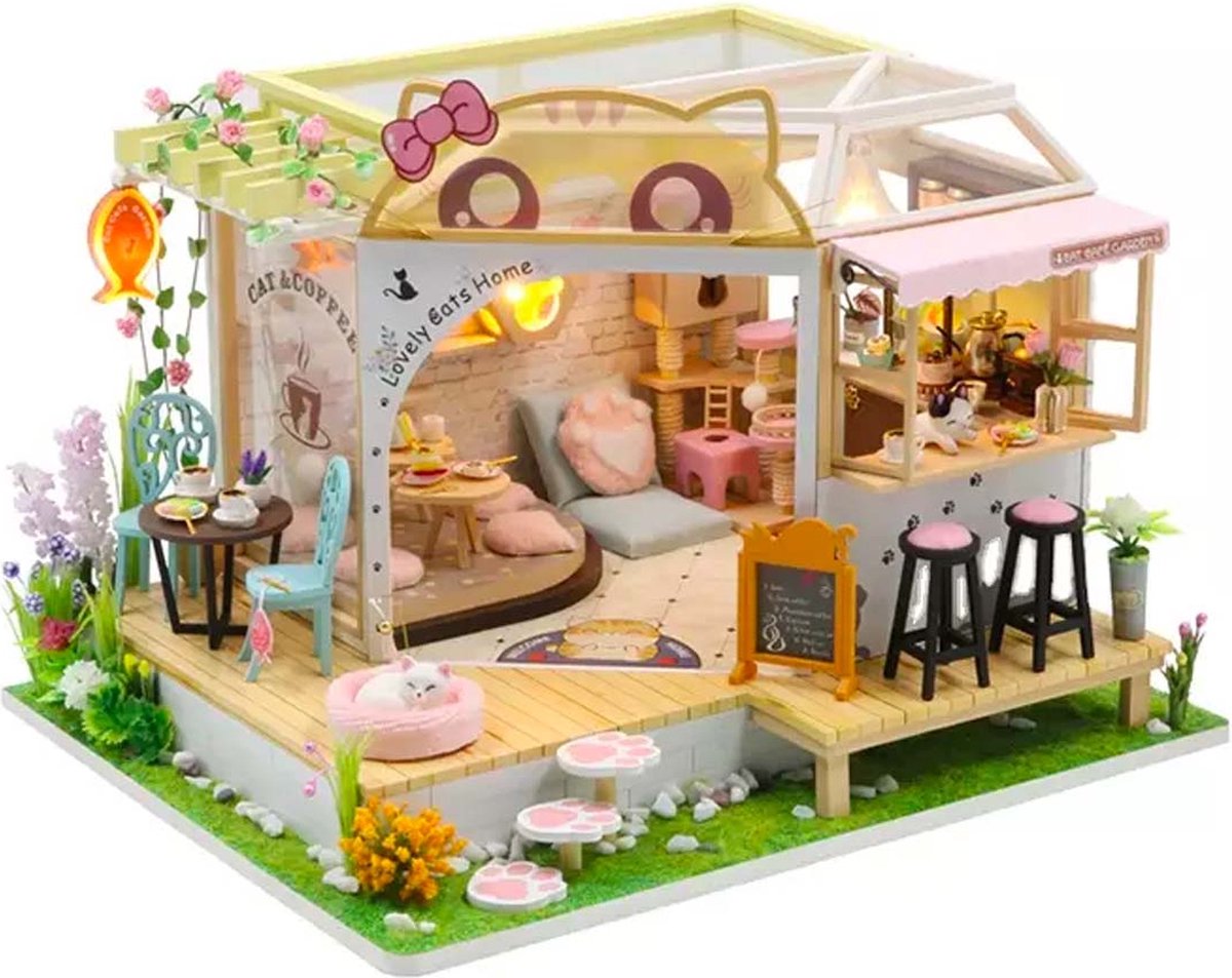 Merkloos sans marque hongda cat cafe garden - miniatuur huisje diy