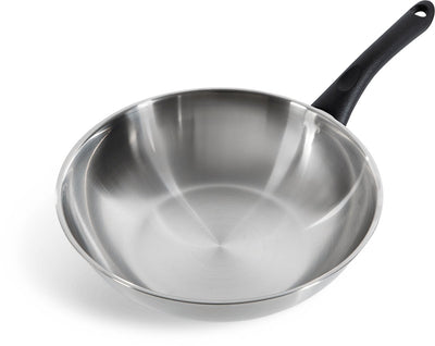 Bk bold wokpan 28 cm - 3.7l - zonder pfas-vrije antikleeflaag - wokpan inductie - rvs wok - ovenbestendig tot 160°c – koudgrepen - zonder deksel - zilver