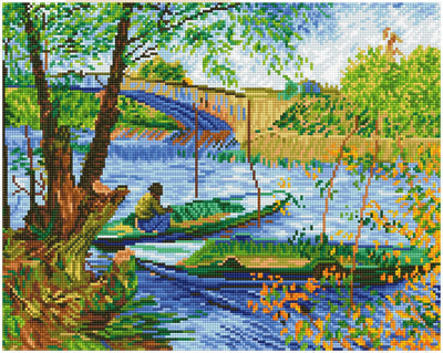 Diamond dotz® diamond painting volwassenen - ronde steentjes - volledig pakket - hobby - - dd9.036 - visserij (van gogh) 40 x 50cm
