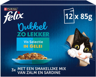 Felix dubbel zo lekker in gelei - kattenvoer natvoer - vis selectie - 48 x 85 g