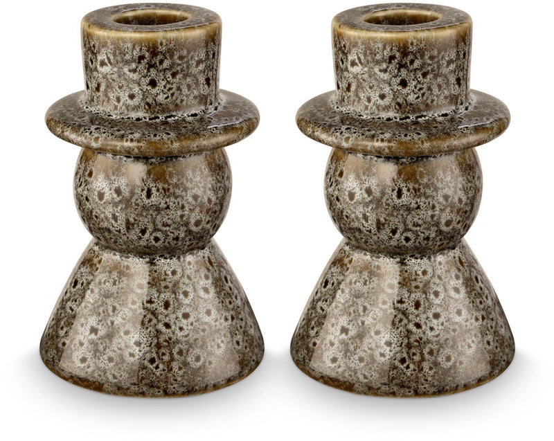 Vtwonen - set van 2 - kandelaren - keramiek - groen - 7.8x12cm