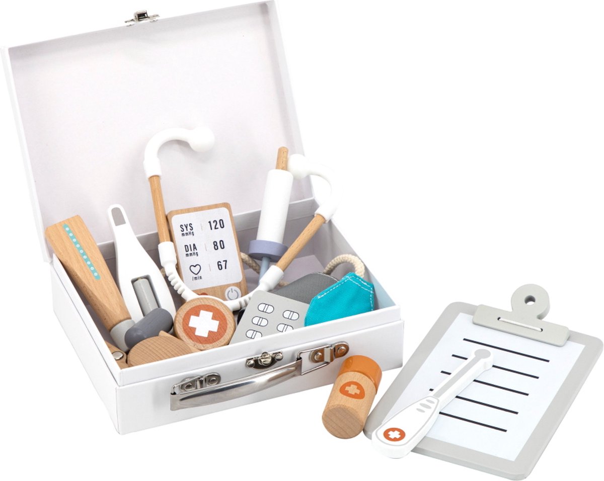 Tryco houten doktersset met koffer - rollenspel speelgoed - medische accessoires en opbergkoffer - stimuleert fantasierijk spel en motoriek - vanaf 3 jaar