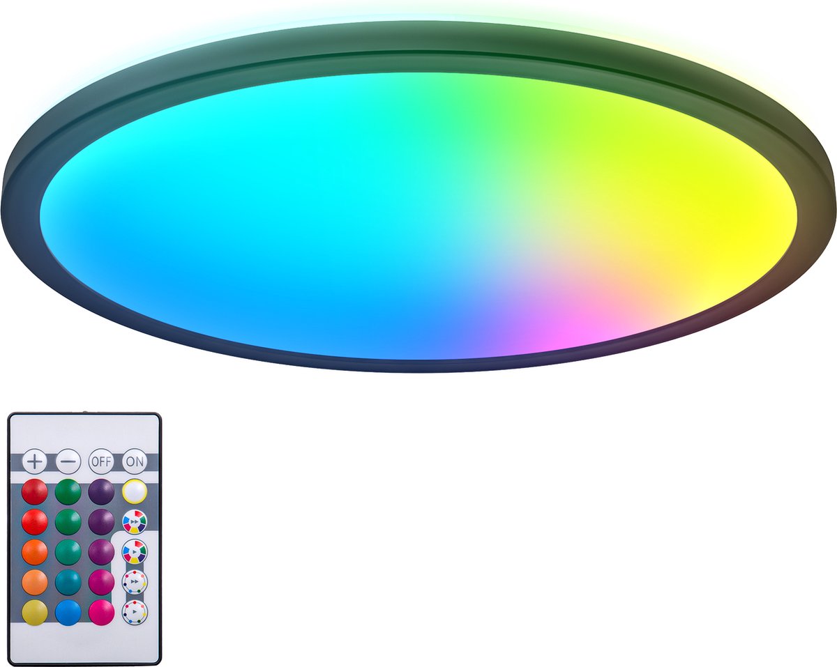 Briloner b.k.licht - rgb led plafonniére - zwart - dimbaar - met indirecte licht - gekleurd licht - met afstandsbediening - ø42cm