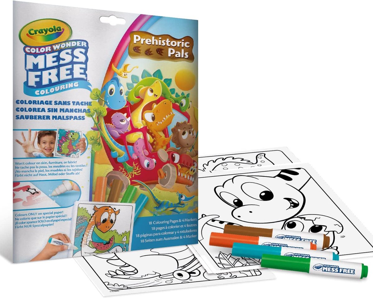 Crayola - color wonder - kleurboek - 18 kleurplaten met 4 vlekvrije stiften - onderwerp dinosaurusvrienden